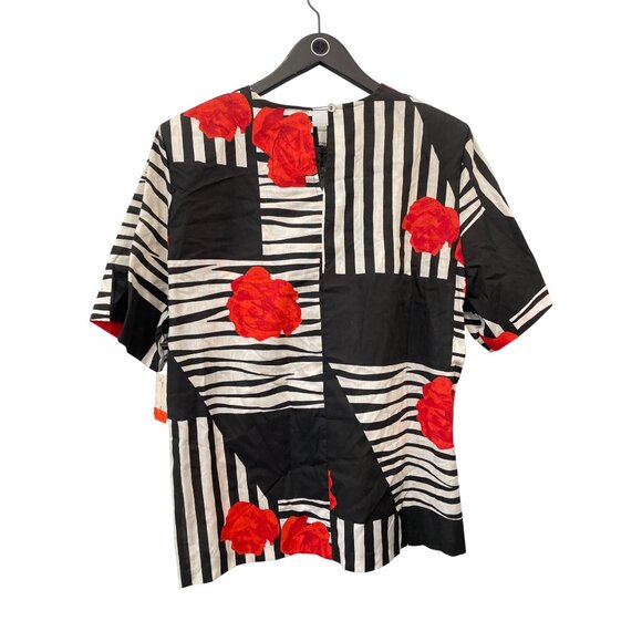 Vintage Binder Sportswear Striped Floral Blouse Size 16 Black Red Deadstock NEW - Picture 2 of 6